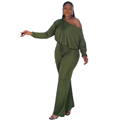 Women's Fashion Casual Solid Bat Sleeves Drawstring Jumpsuit