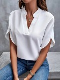 Women Summer Casual Solid V-Neck Loose Shirt