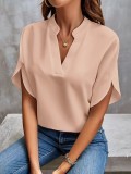 Women Summer Casual Solid V-Neck Loose Shirt