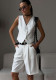 Women v-neck single-breasted vest + shorts two-piece set