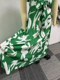 Women Summer Print Lace-Up Maxi Dress