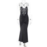 Women Summer Solid Fishtail Sexy Backless Strap Dress