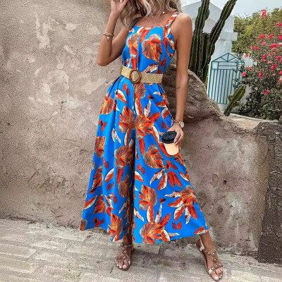 Women Summer Printed Jumpsuit with Belt