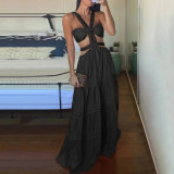 Summer Fashionable And Sexy Strap Solid Color Hollow Long Dress