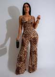Summer Women's Leopard Print Strap Sleeveless Jumpsuit