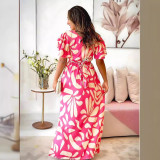 Chic Casual Spring And Summer Women's Printed Short Sleeve Long Dress