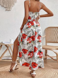 Women's Bohemian Chiffon Printed Lace Strap Summer Long Dress