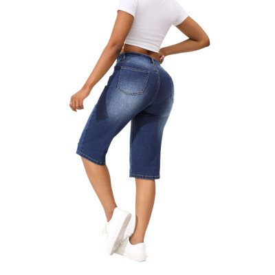 Summer Ripped Denim Pants Women's Three-Point Straight Leg Loose Trendy Midi Jeans