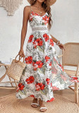 Women's Bohemian Chiffon Printed Lace Strap Summer Long Dress