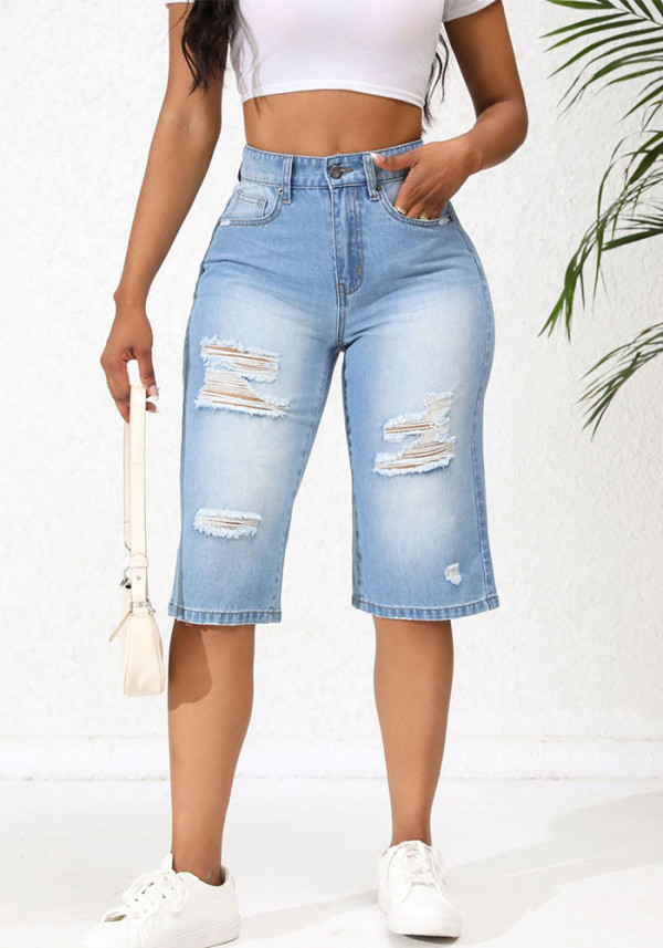 Women's Stretch Ripped Denim Summer Shorts