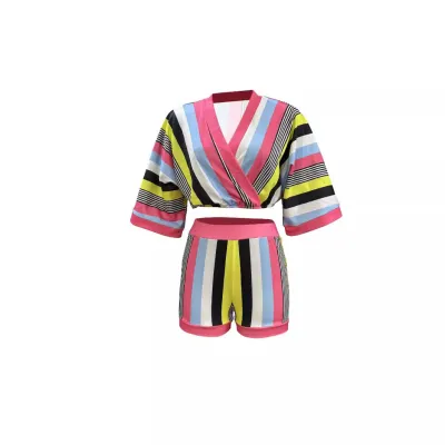 Fashion Striped Printed Two-Piece Shorts Set