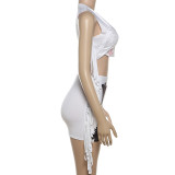 Summer Women's Sleeveless Printed Top Tassel High Waist Slim Bodycon Skirt Two Piece Set