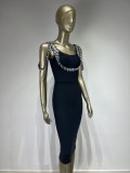 Women's Elegant Rhinestone Strap Long Formal Party Dress