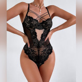 Sexy See Through Black Lace Strap Bodysuit Lingerie