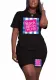 Women's Letter Print Round Neck Casual Two-Piece Shorts Set
