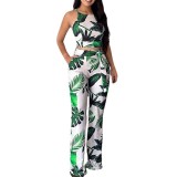 Casual Printed Sleeveless Women's Two Piece Pants Set