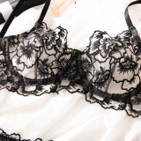 Black Embroidered Lace See Through Sexy Women's Lingerie Set