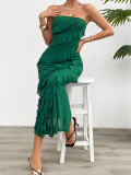 Women's Spring Summer Solid Color Slim Strapless Dress