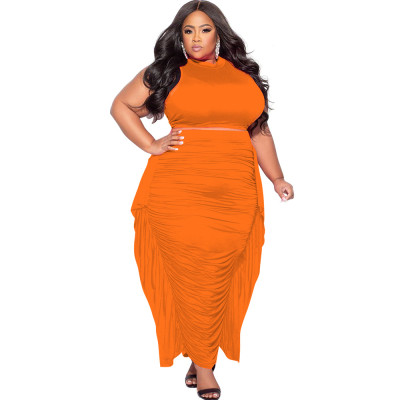 Plus Size Women Sexy Tassel Sleeveless Top And Skirt Two-piece Set