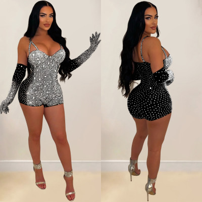 Women Solid mesh Beaded See-Through Jumpsuit