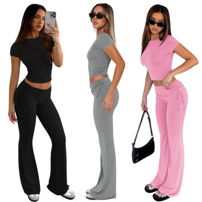 Women short-sleeved Top And Pant two-piece set