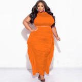 Plus Size Women Sexy Tassel Sleeveless Top And Skirt Two-piece Set