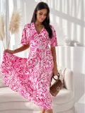 Women summer v-neck short-sleeved printed Maxi dress