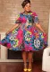 Printed V-Neck Zipper Short-Sleeved Plus Size Loose Dress