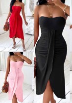 Spring And Summer Street Trendy Women's Clothing Strapless Hollow Irregular Dress