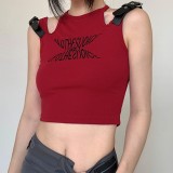 Summer Letter Embroidered Patchwork Camisole Sleeveless Slim Basic Outdoor Wear Vest Top
