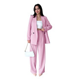 Spring And Autumn Solid Color Women's Fashion Casual Blazer Pants Two Piece Suit