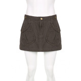 Women Beauty Street Retro Rivets Pockets Denim Skirt