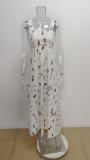 Bow Lace-Up Summer Women's Printed Strap Casual Long Dress