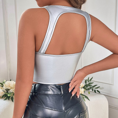Women's Low-Cut Sexy Sequined Hollow Low Back Herringbone Slim Waist Vest