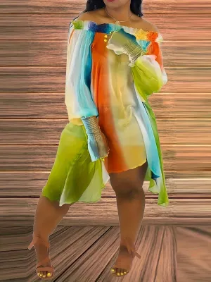 Women's Chiffon Colorful Printed Irregular Off-Shoulder Off Shoulder Jumpsuit