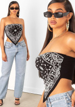 Women Sexy Print Strapless Bandana Top