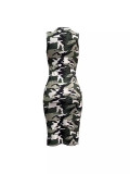 Women camouflage print sleeveless dress