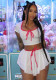 Women Summer Contrast Color Lace-Up Square Neck Short Sleeve Top and Stretch Skirt Two-piece Set