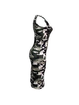 Women camouflage print sleeveless dress