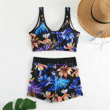 Multicolor Printed Deep V Bikini Swimsuit Two Pieces Swimwear