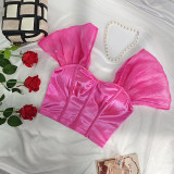 Sexy Solid Slim Short Sleeve Corset Crop Top