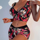 Multicolor Printed Deep V Bikini Swimsuit Two Pieces Swimwear