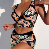 Multicolor Printed Deep V Bikini Swimsuit Two Pieces Swimwear