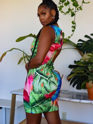 Women's Sexy Sleeveless Printed Bodycon Dress