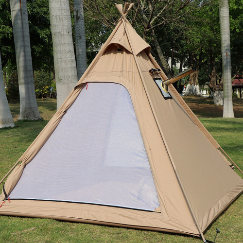 Camping Teepee Tent With Stove Jack 4 Support Poles Cotton Canvas Tipi