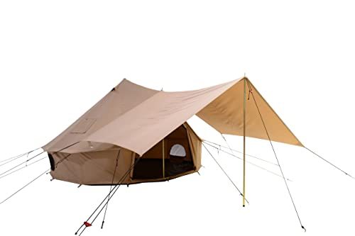 WHITEDUCK Awning for Premium 100% Cotton Canvas Bell Tent in Beige & White Color, Complete Canopy with Poles for All Season Camping and Glamping (10', Regatta Bell Tent)