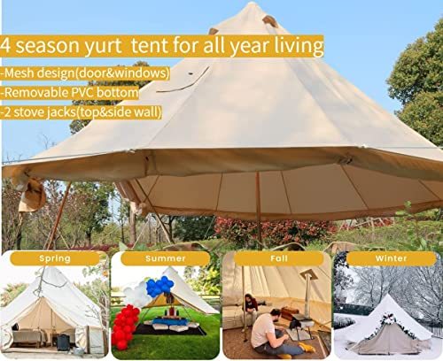 DANCHEL OUTDOOR 4 Season Canvas Yurt Tent with 2 Stove Jacks for Glamping,  Cotton Bell Tent