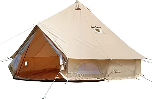 DANCHEL OUTDOOR 4 Season Canvas Yurt Tent with 2 Stove Jacks for Glamping, Cotton Bell Tent for Winter Camping (2/4/6/8 Person)