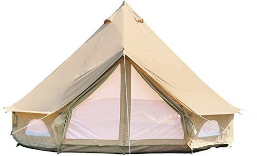 DANCHEL OUTDOOR Canvas Bell Tent with Rolled up Side Wall for 360° Scenery, Waterproof Cotton Yurts for 2/4/6/8 Person Family Camping Glamping