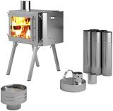 Russian-Bear Camping Stoves for Tents, Shelters, Yurts. Portable Wood Burning Folding Stove for Camp, Cooking Outdoor. Compact Folding Pipes Chimney. Sizes: (Small, Medium, Large).